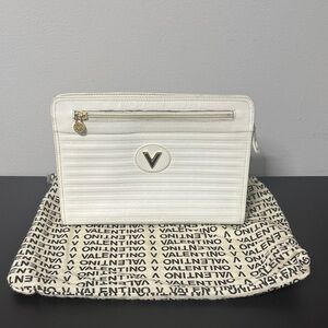 Mario Valentino White Leather Embossed Exterior Clutch. Gold Hardware Inc Dusty